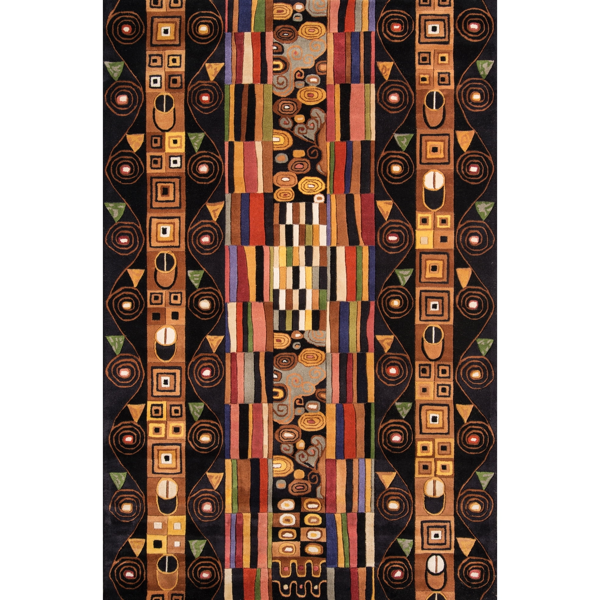 Hand-Tufted Black Geometric Wool Area Rug 5'3" x 8'