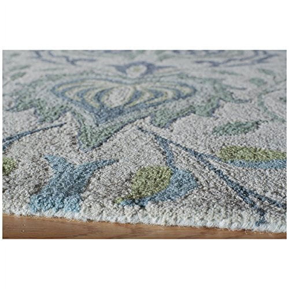 Blue Hand-Tufted Wool Floral Rectangular Rug