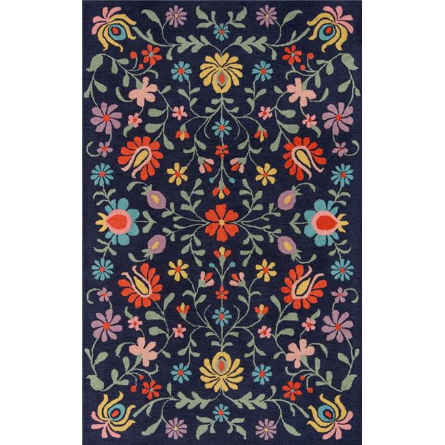 Navy Floral Hand-Tufted Wool 2' x 3' Area Rug