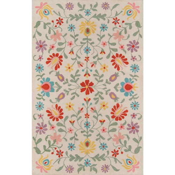Momeni Newport Floral Farmhouse Area Rugs, Off-White