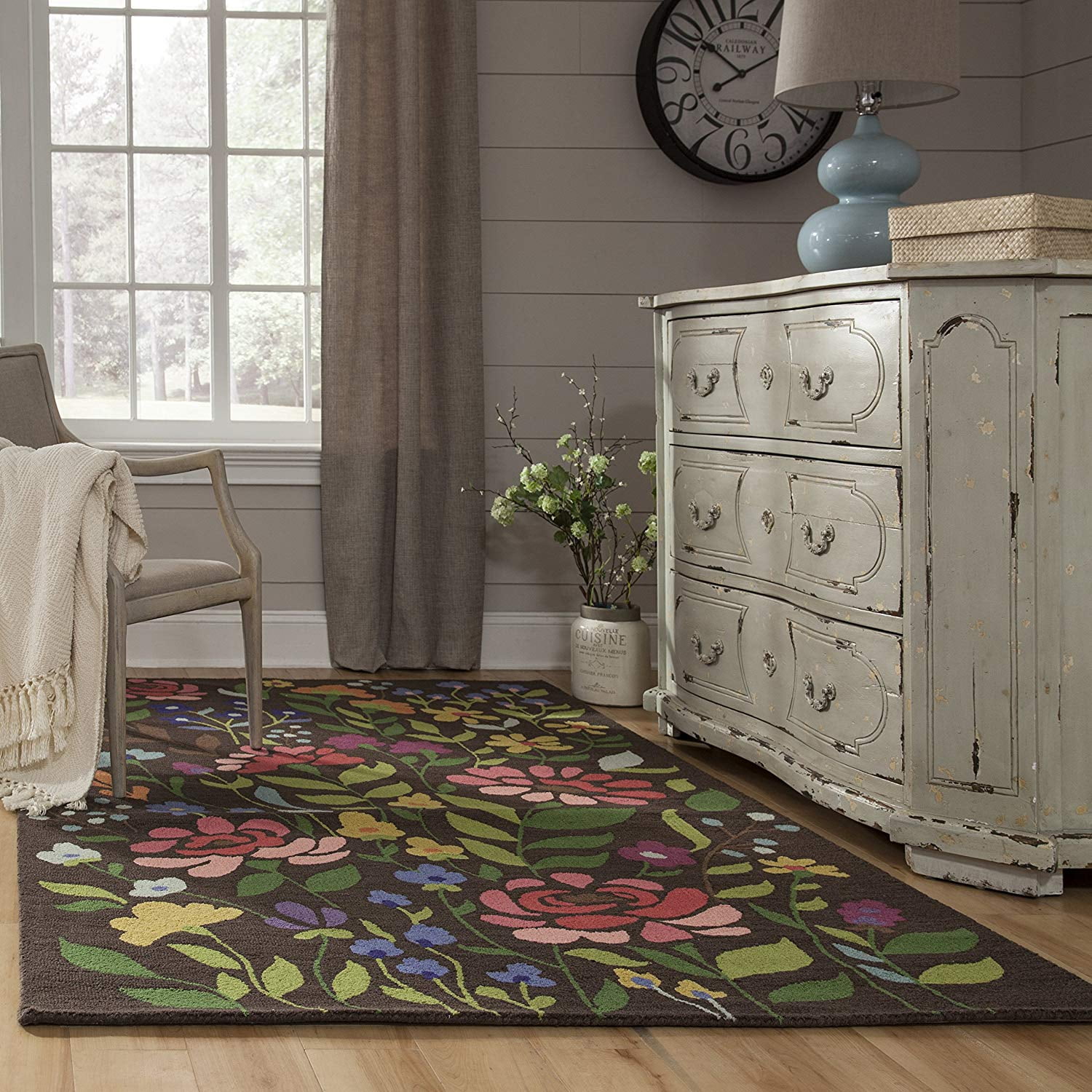 Brown Floral Hand-Tufted Wool 8' x 10' Area Rug