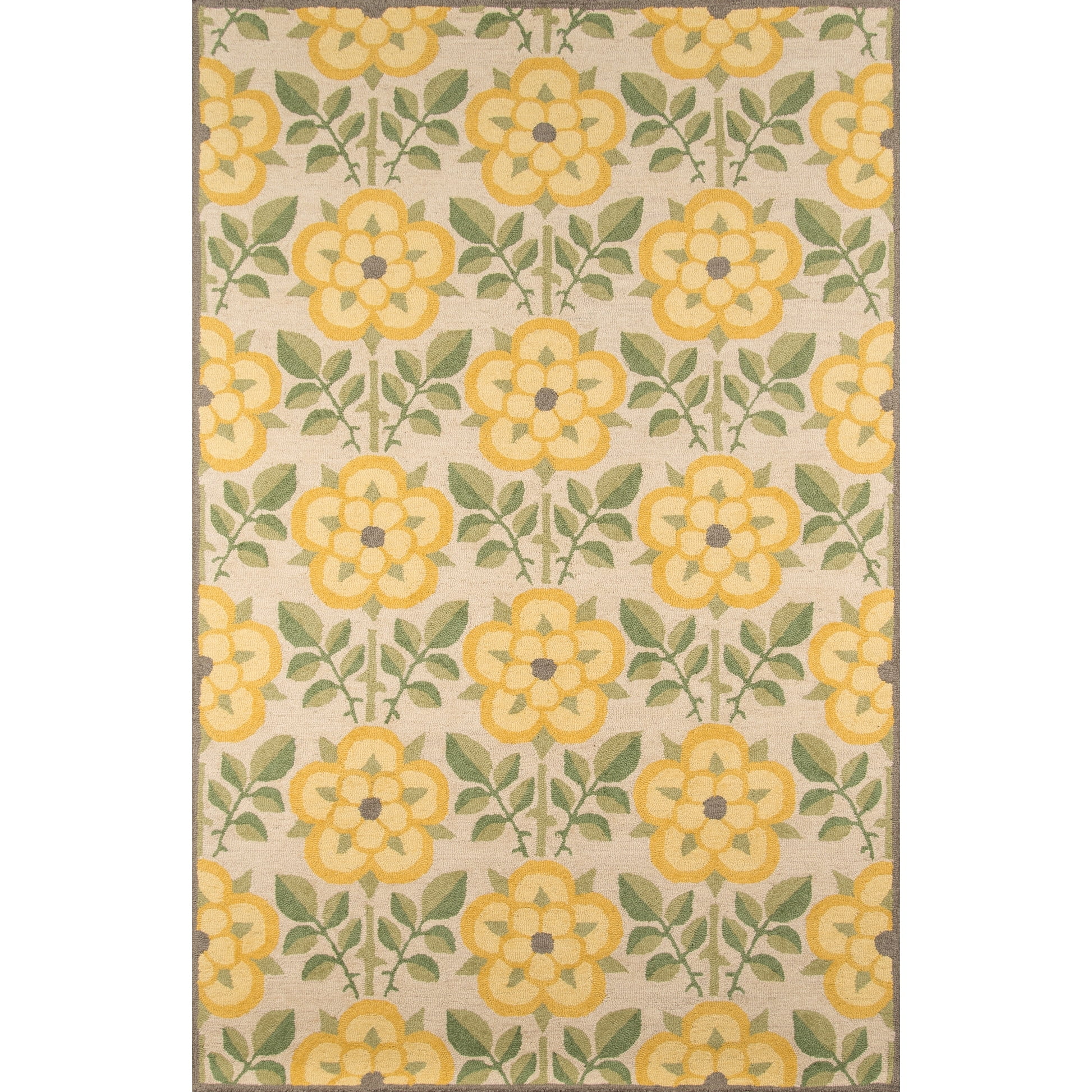 Yellow and Green Floral Wool 8' x 10' Hand-Tufted Area Rug