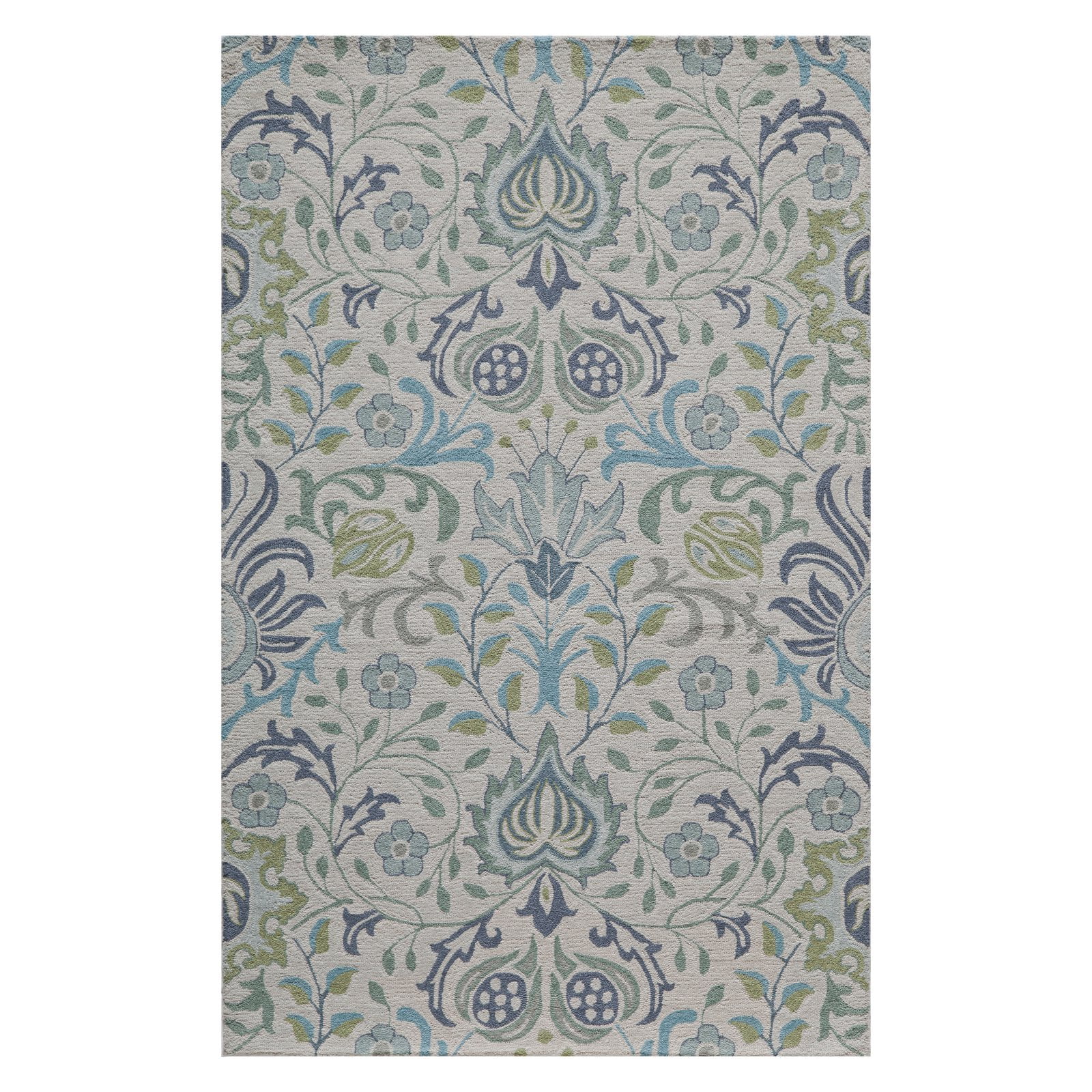 Bellewood Blue Floral Hand-Tufted Wool Rectangular Rug, 2' x 3'