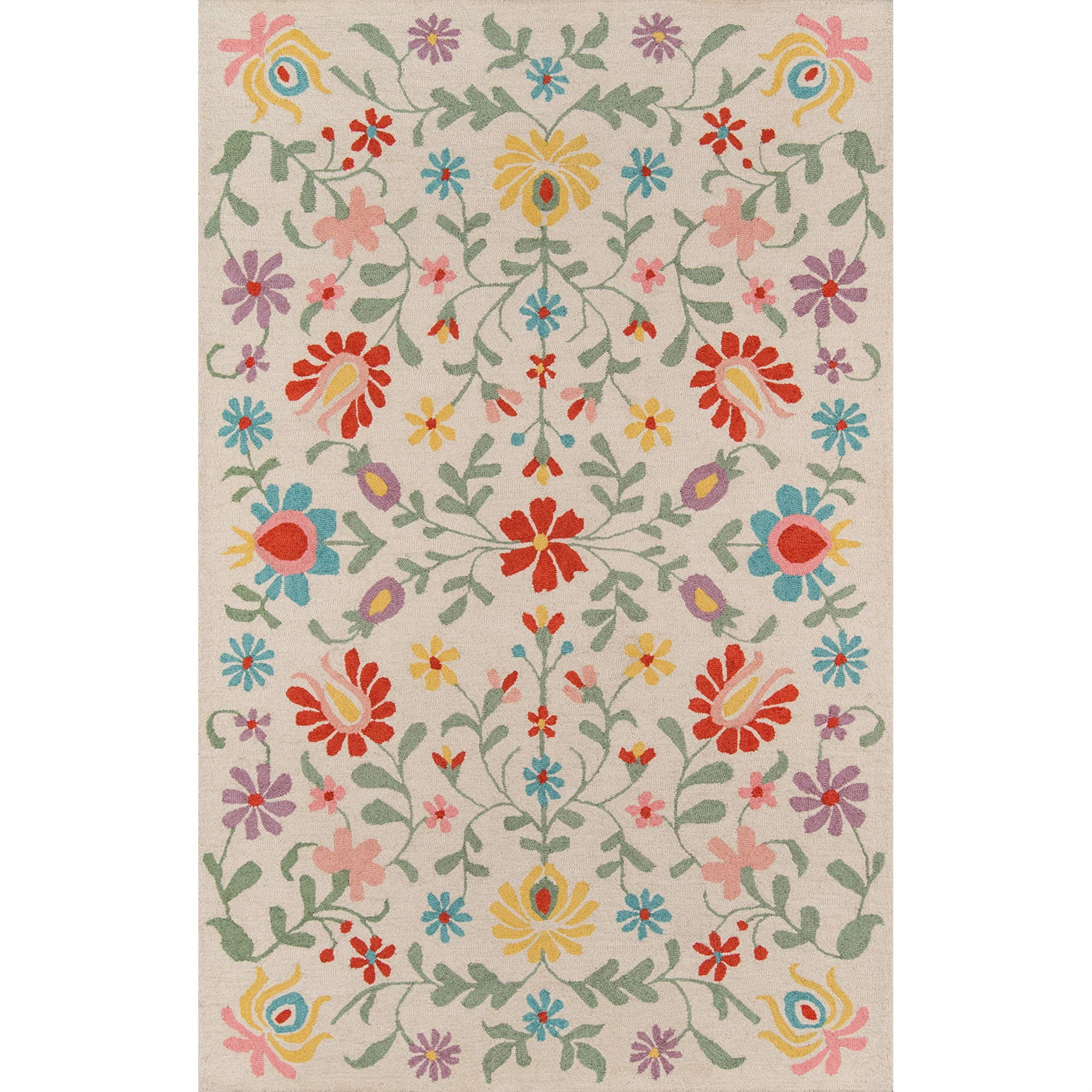 Ivory Floral Hand-Tufted Wool 9' x 12' Area Rug