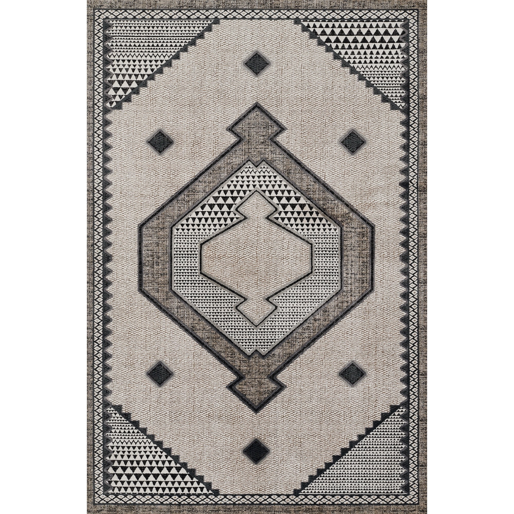 Momeni Ivory and Black Geometric Synthetic Area Rug 2' x 3'