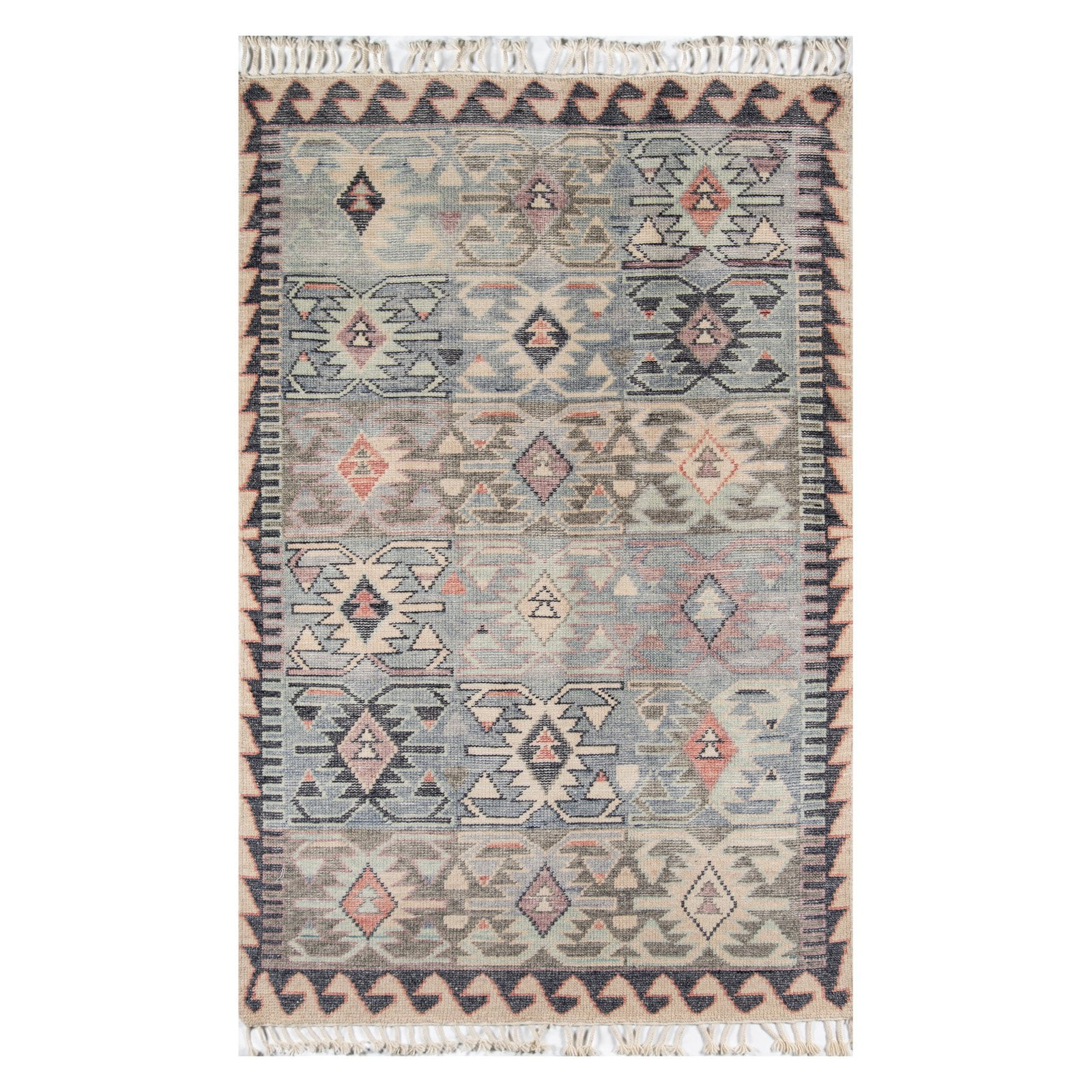Nomad Blue Wool Hand-Knotted Geometric Area Rug