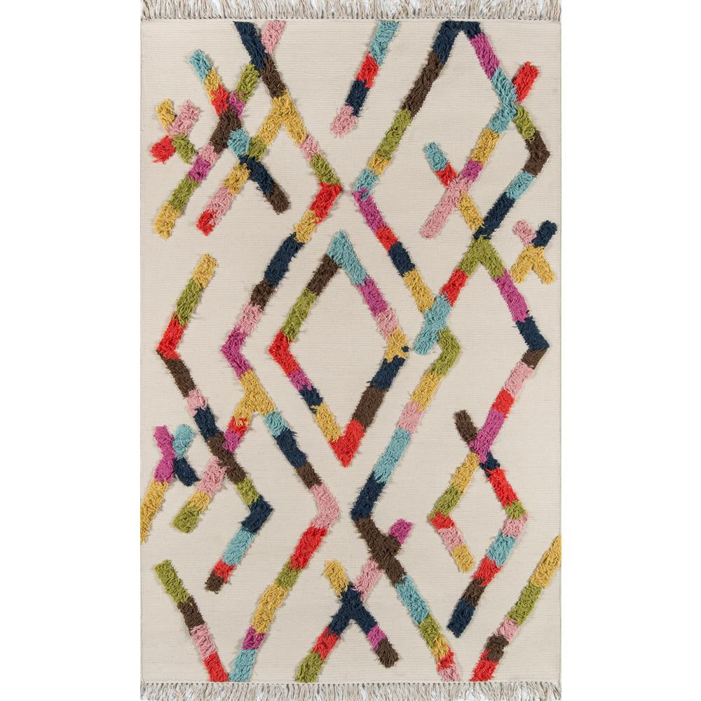 Handmade Boho Chic Blue Geometric Wool Rug, 5' x 7'