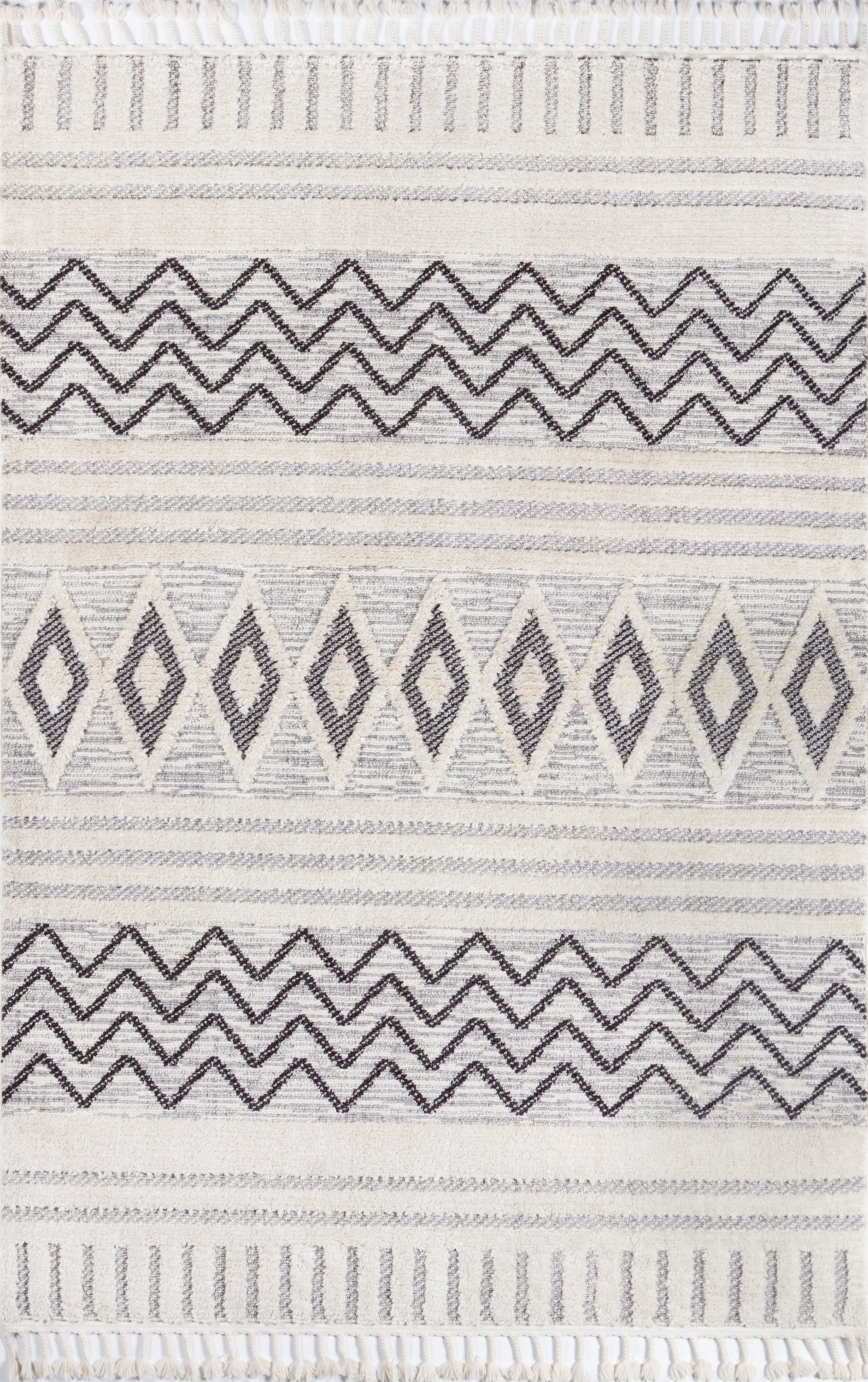 Odessa Gray and White Geometric Striped Area Rug 2' x 3'
