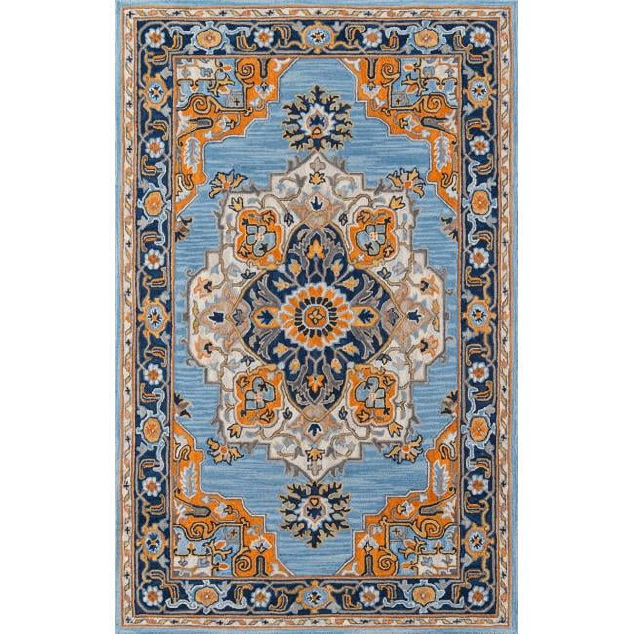 Vibrant Medallion Tufted Wool Area Rug, Blue, 24" x 36"