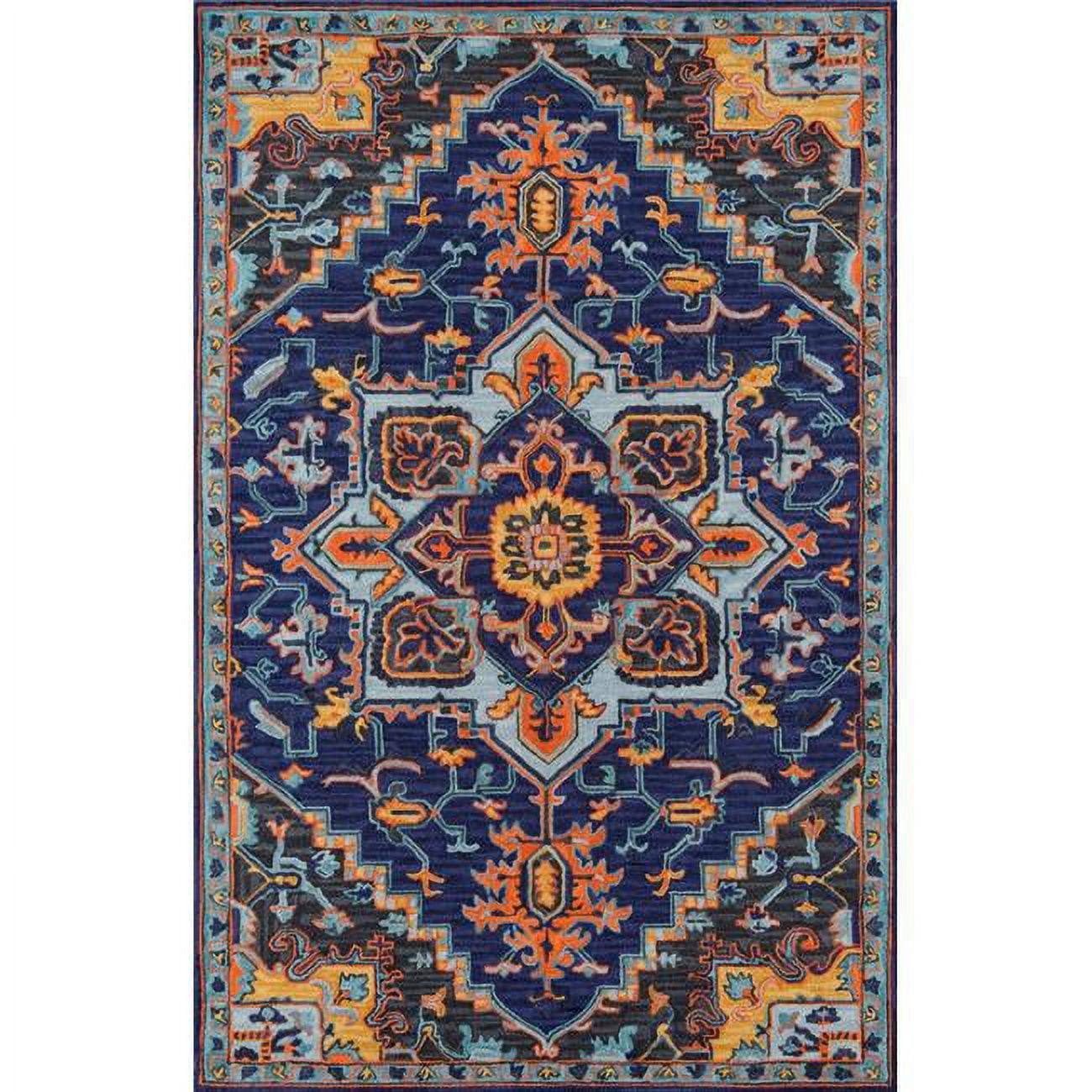 Navy Wool Tufted Medallion Accent Rug 2' x 3'