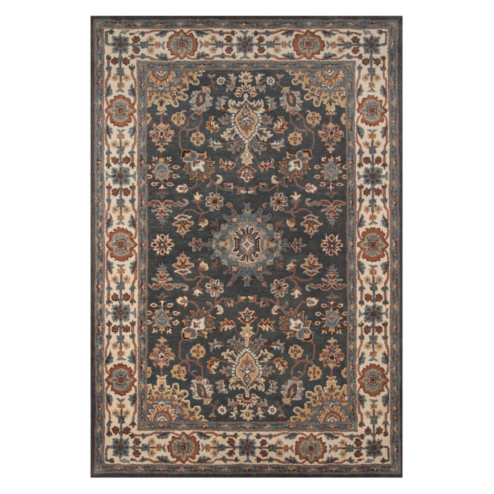 Elegant Tudor Hand-Tufted Wool Area Rug, Gray, 90"x9"