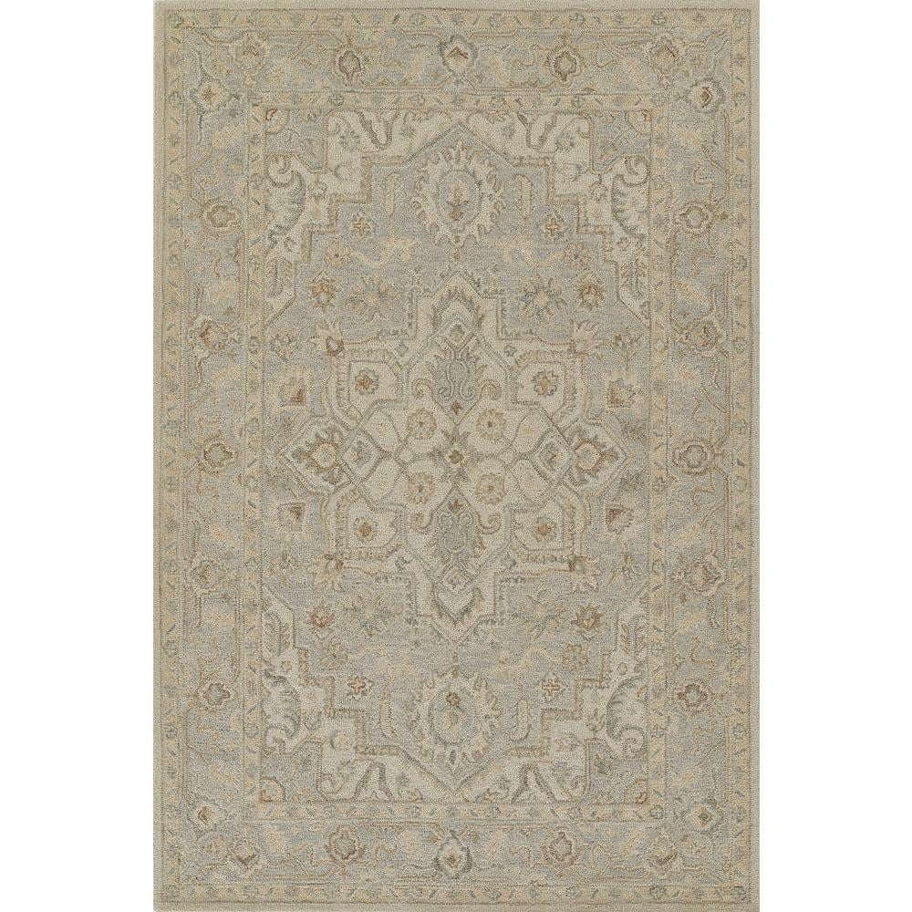 Light Blue Hand-Tufted Wool Medallion Area Rug 5' x 8'