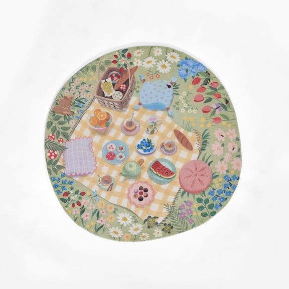Momeni Playground Tea Party Green Kid Rug 4' X 4' Round