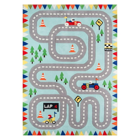 Momeni Racetrack Polyester Hand Tufted Light Blue Area Rug 5' X 5' Round