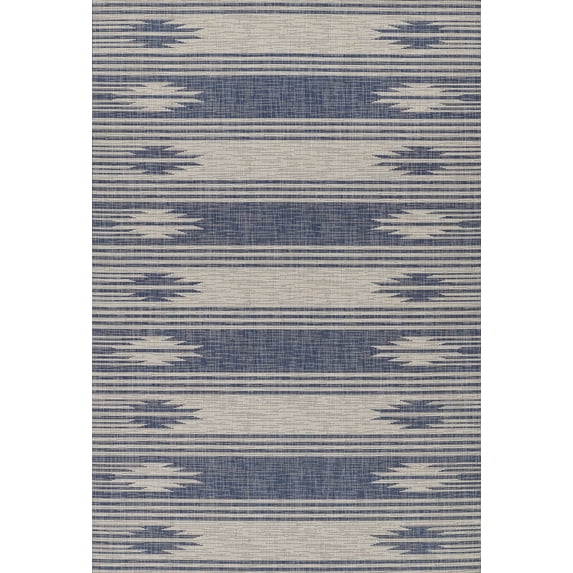 Momeni Riviera Geometric Blue Indoor Outdoor Rug 4'1" X 6'