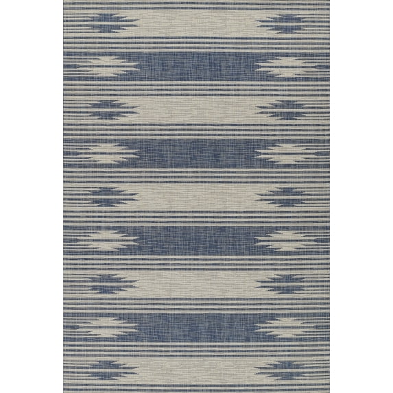 Momeni Riviera Geometric Blue Indoor Outdoor Rug 6'6" X 9'