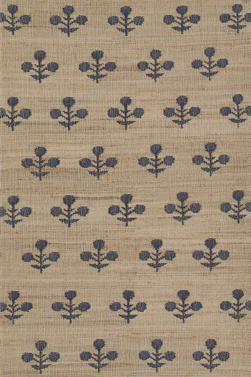Handmade Blue Wool Rectangular Area Rug, 3'6" x 5'6"