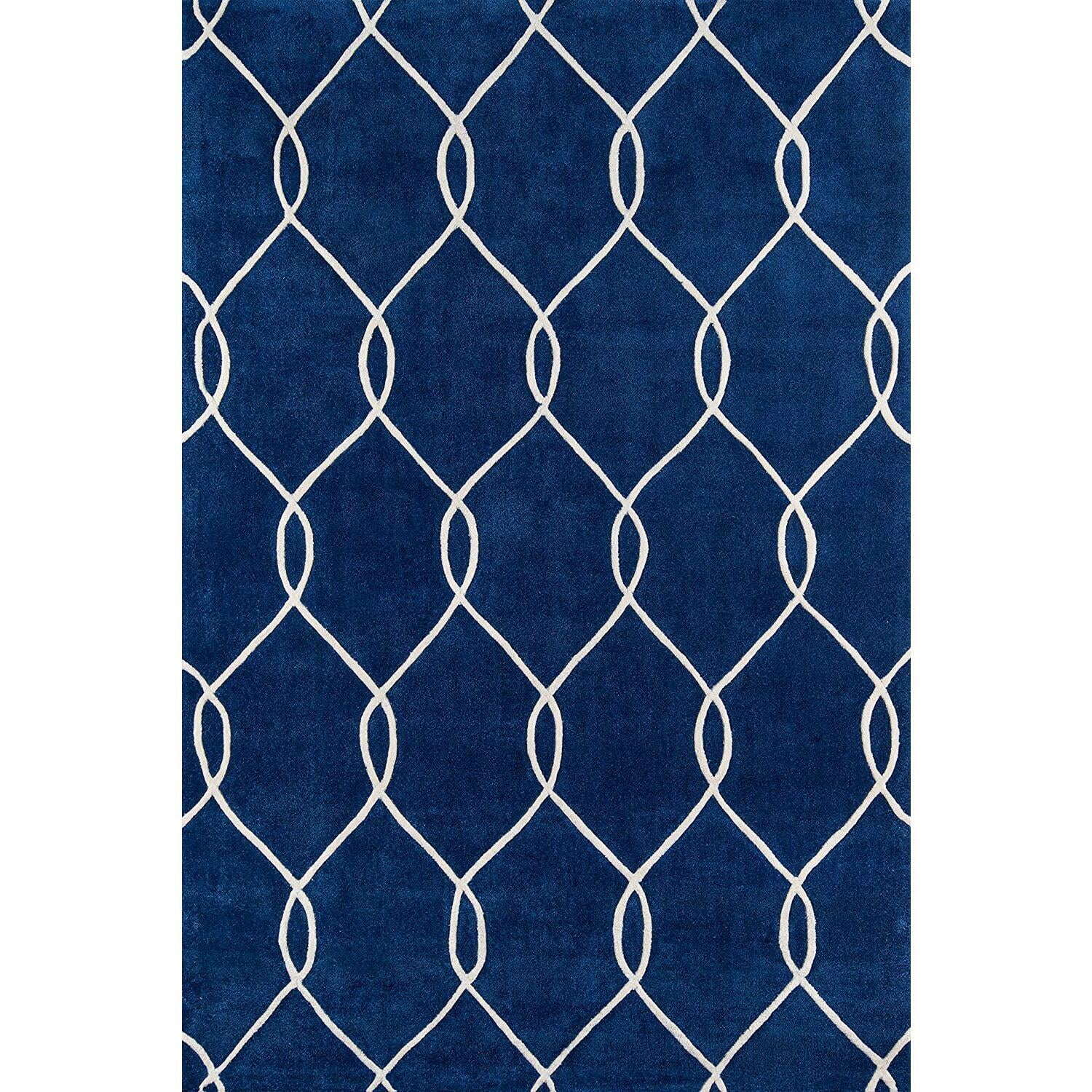 Navy Hand-Tufted Rectangular Geometric Area Rug 3'6" x 5'6"