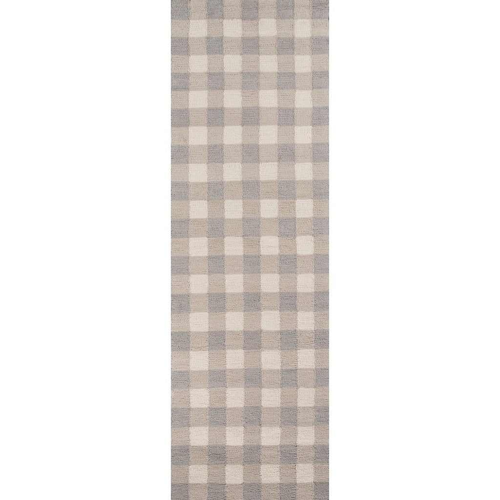 Gray and Beige Tufted Floral Synthetic Runner Rug