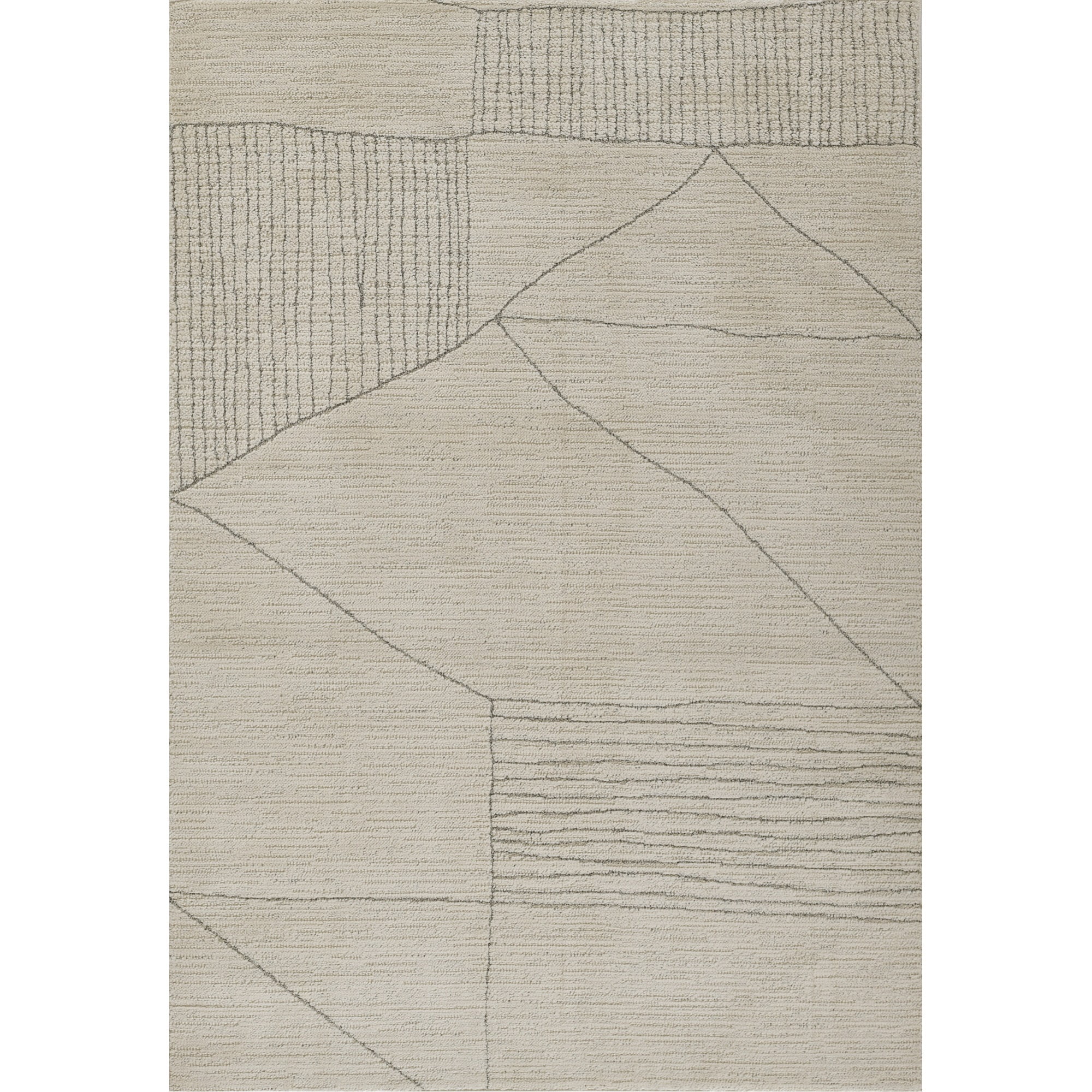 Ivory Geometric Rectangular Stain-Resistant Synthetic Area Rug