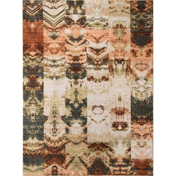 Momeni Rustic Romance Polyester Contemporary Abstract Area Rug Multi 3'3" x 5'1" Contains Latex Polyester 3' x 5' Indoor Brown, Beige, Green Runner,