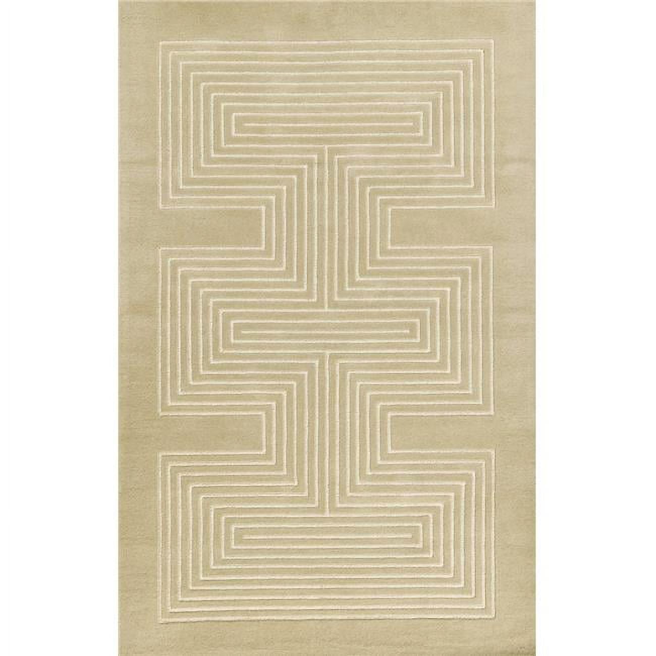 Momeni 5'x8' Simba Geometric Handtufted Area Rug Beige: Wool, Medium Pile, Abstract Pattern, Indoor Use