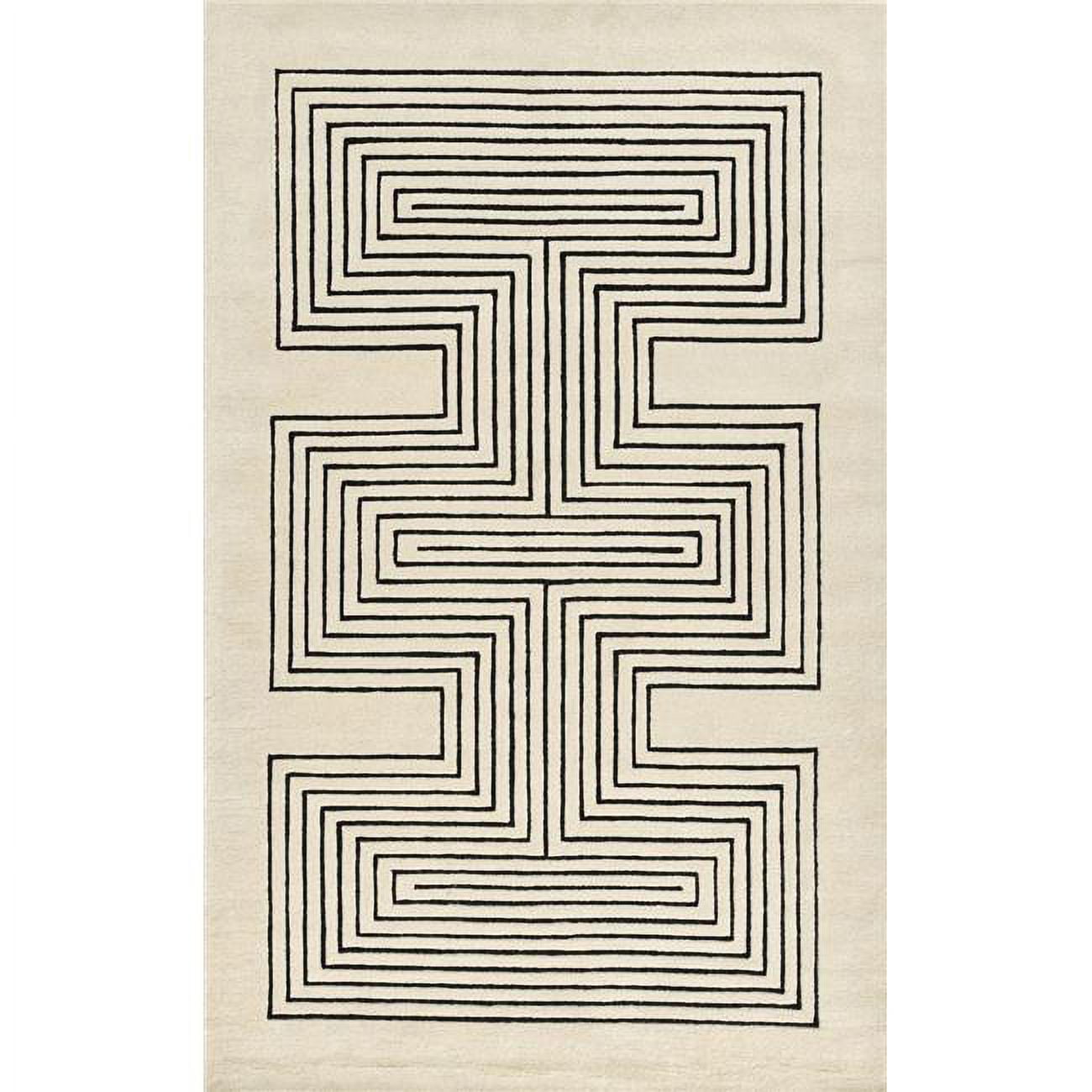 White Geometric Hand-Tufted Wool Rectangular Area Rug