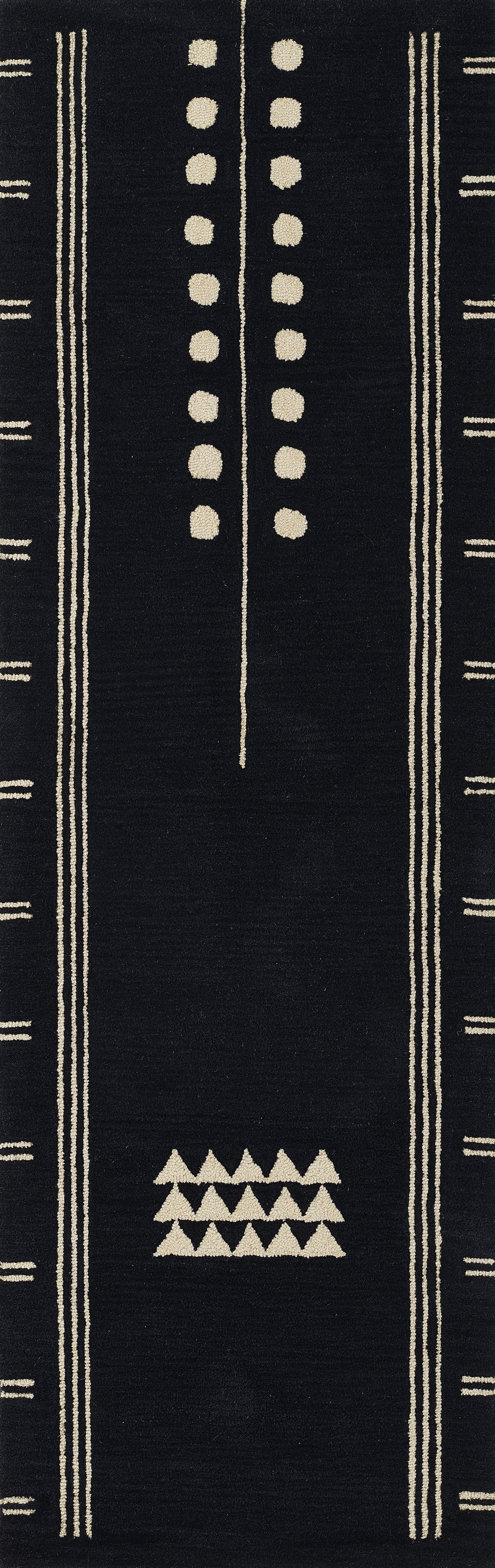 Navy and Beige Hand-Tufted Wool Runner Rug 2'6" x 8'