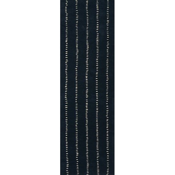 Momeni Simba Hand Tufted Wool Striped Navy Area Rug 2'6" X 8' Runner