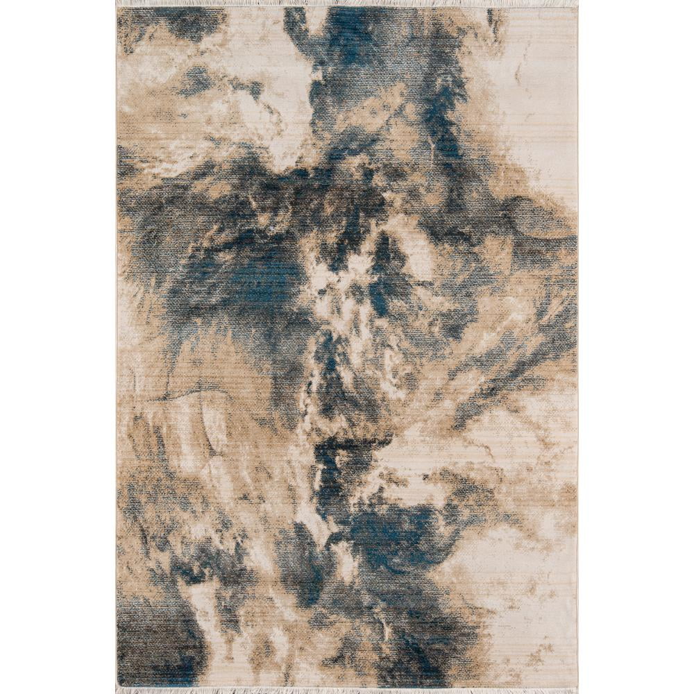 Blue and Beige Abstract Synthetic Runner Rug 2'3" x 8'