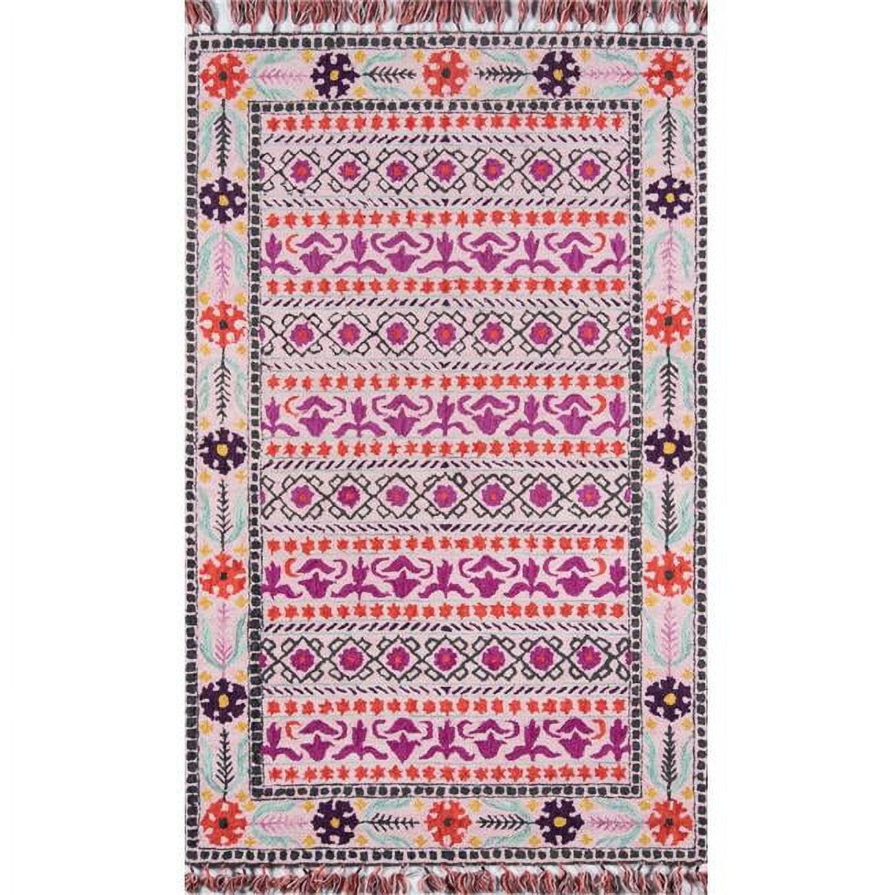 Hand Tufted Red and Pink Wool Geometric Rug 3'6" x 5'6"