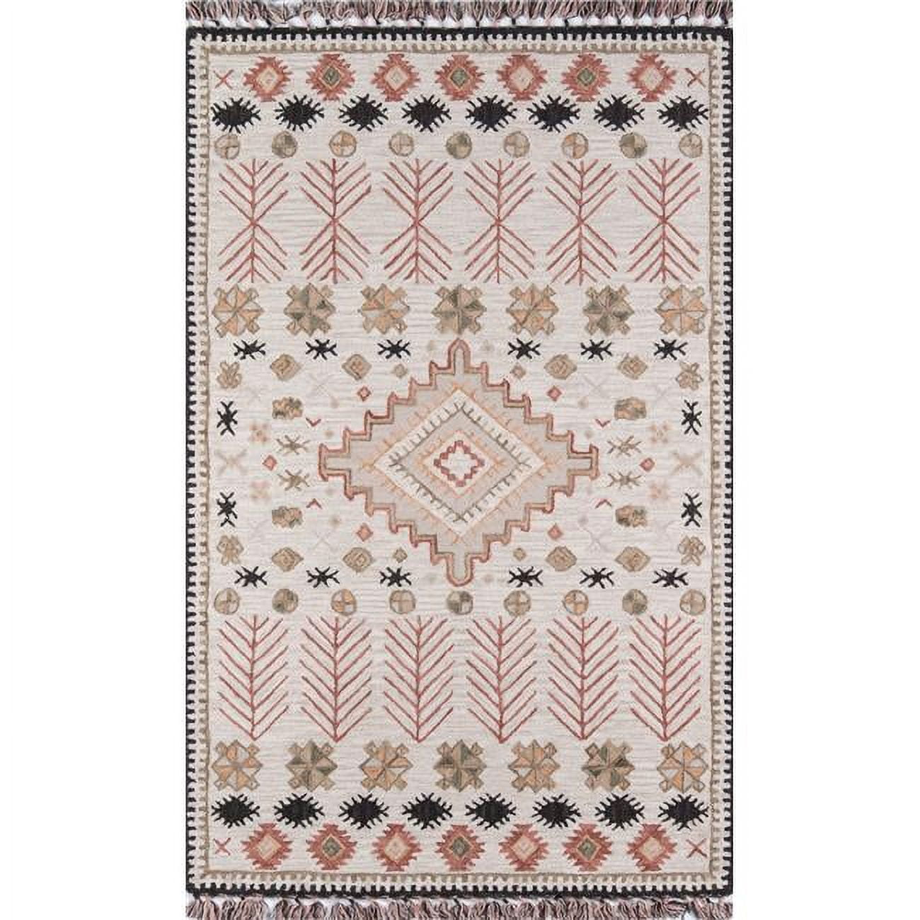 Handmade Red and Beige Wool Geometric 5' x 8' Rug