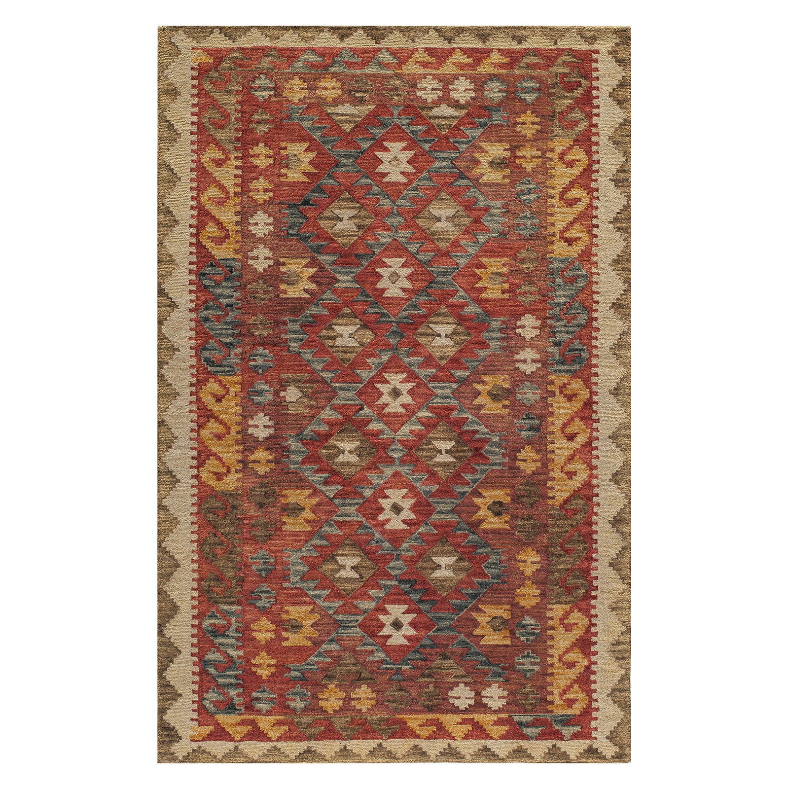 Handmade Red Wool Tufted Geometric Area Rug 9'6" x 13'6"