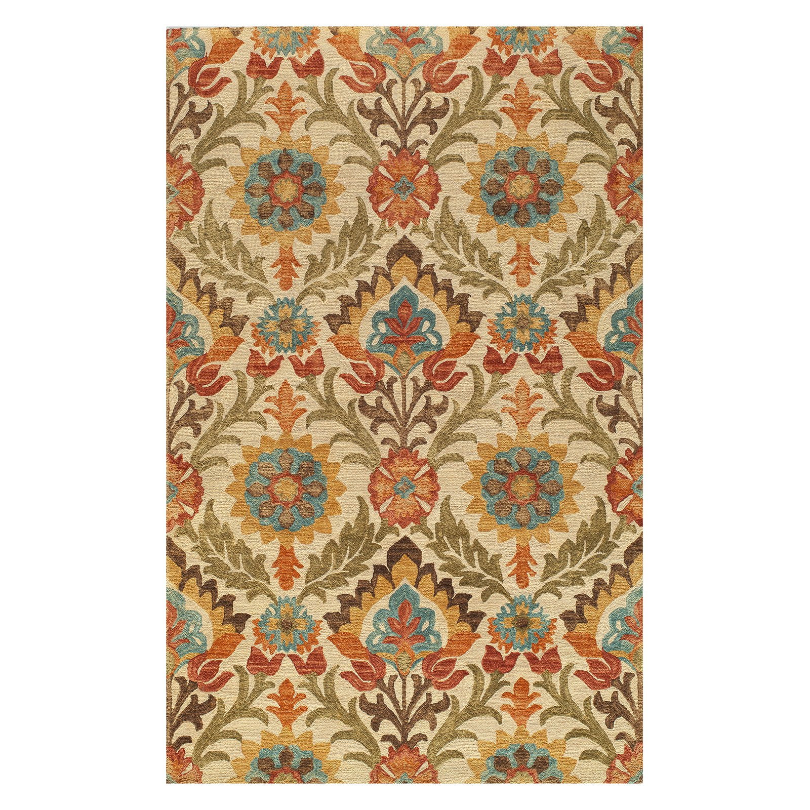 Hand-Tufted Blue and Beige Floral Wool Runner Rug