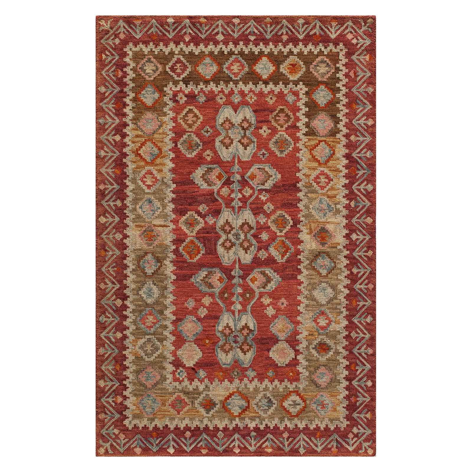 Red and Beige Hand Tufted Wool Area Rug, 2' x 3'