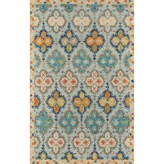 Momeni Tangier Hand-Tufted Wool Damask Area Rug Blue 5' x 8' 5' x 8' Indoor,Handmade Living Room,Bedroom,Dining Room Rectangle