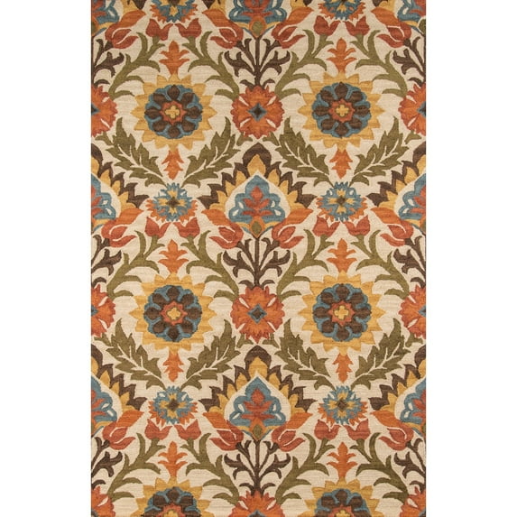 Momeni Tangier Hand-tufted Wool Floral Area Rug 5' x 8' Geometric 5' x 8' Indoor,Handmade Living Room,Bedroom,Dining Room Red Rectangle Transitional