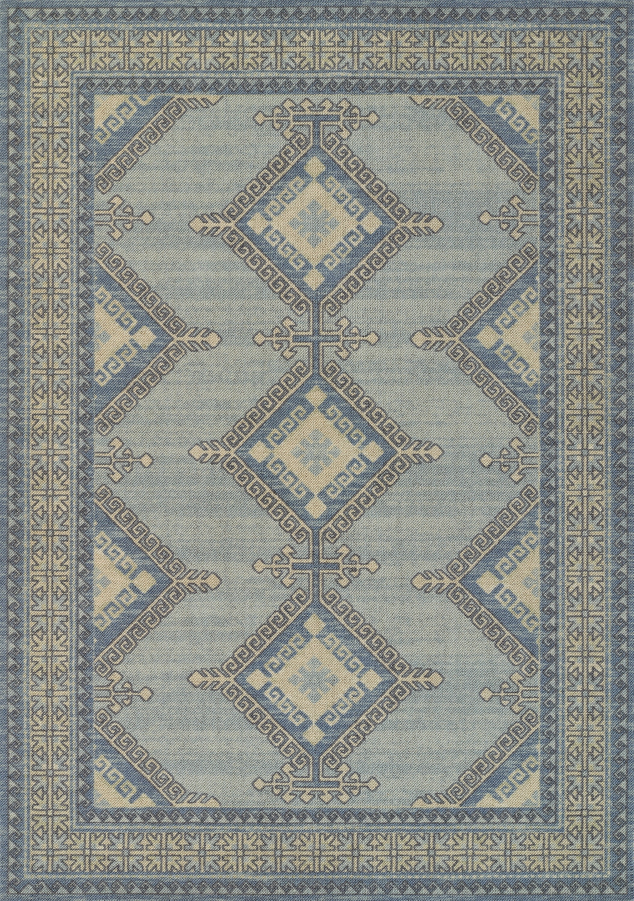 Anatolia Blue and Beige Wool Nylon Medallion Area Rug