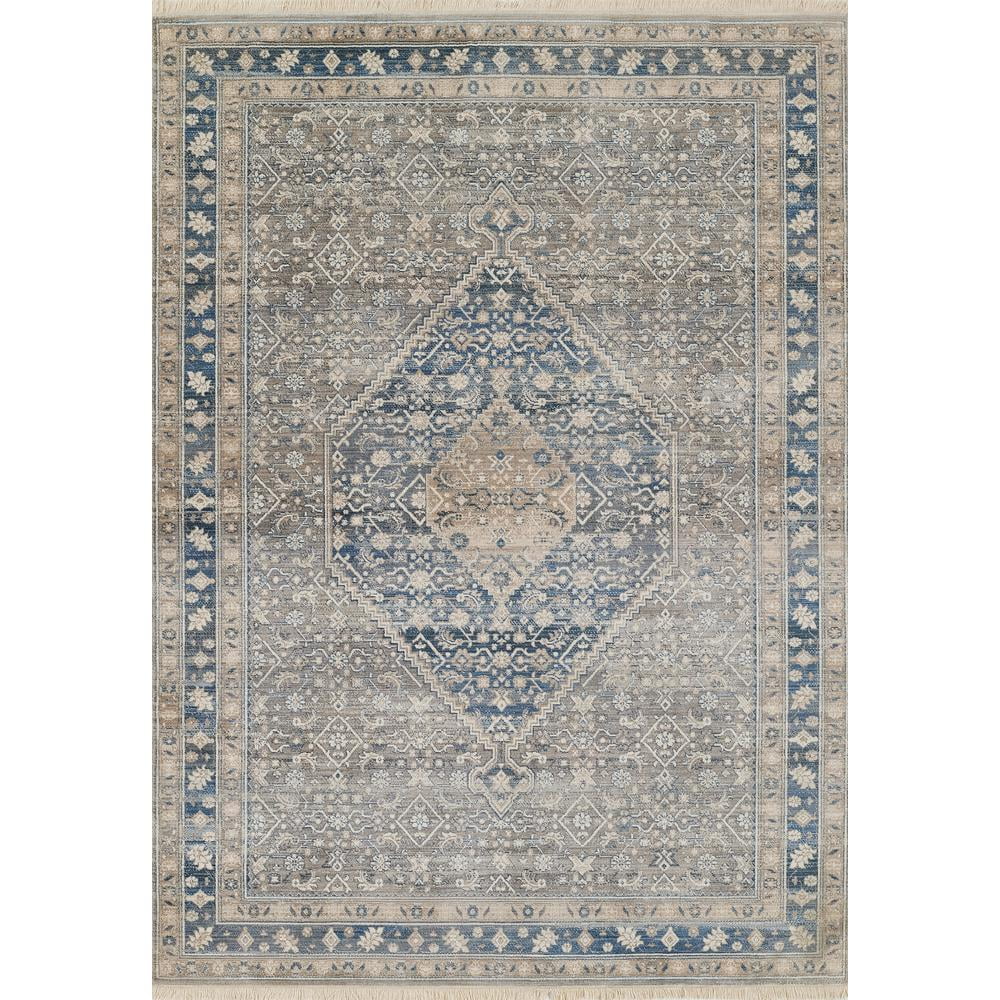 Izmir Blue and Beige Rectangular 8' x 10' Wool Area Rug