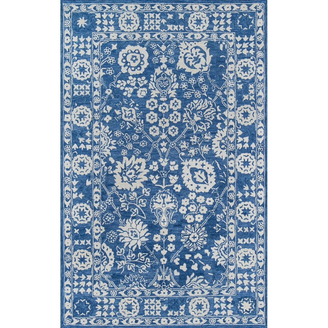 Handmade Blue Wool Tufted Traditional Rectangular Area Rug