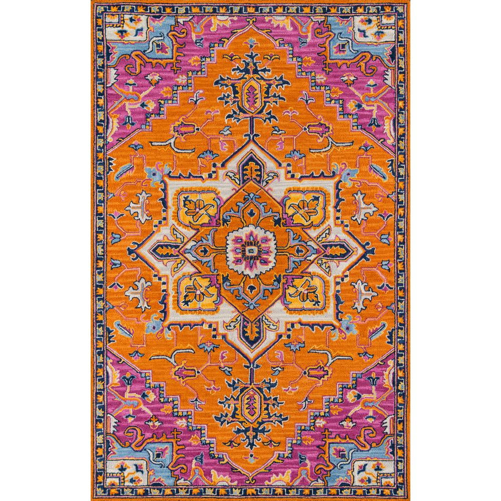Handmade Blue and Orange Medallion Wool Tufted Rug, 2 ft x 3 ft