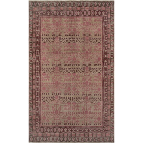 Momeni Banaras Traditional Hand Knotted Wool Pink Area Rug 7'6" X 9'6"