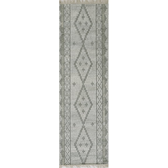 Momeni Bristol Hand Woven Wool and Cotton Geometric Grey Area Rug 2'3" X 8' Runner