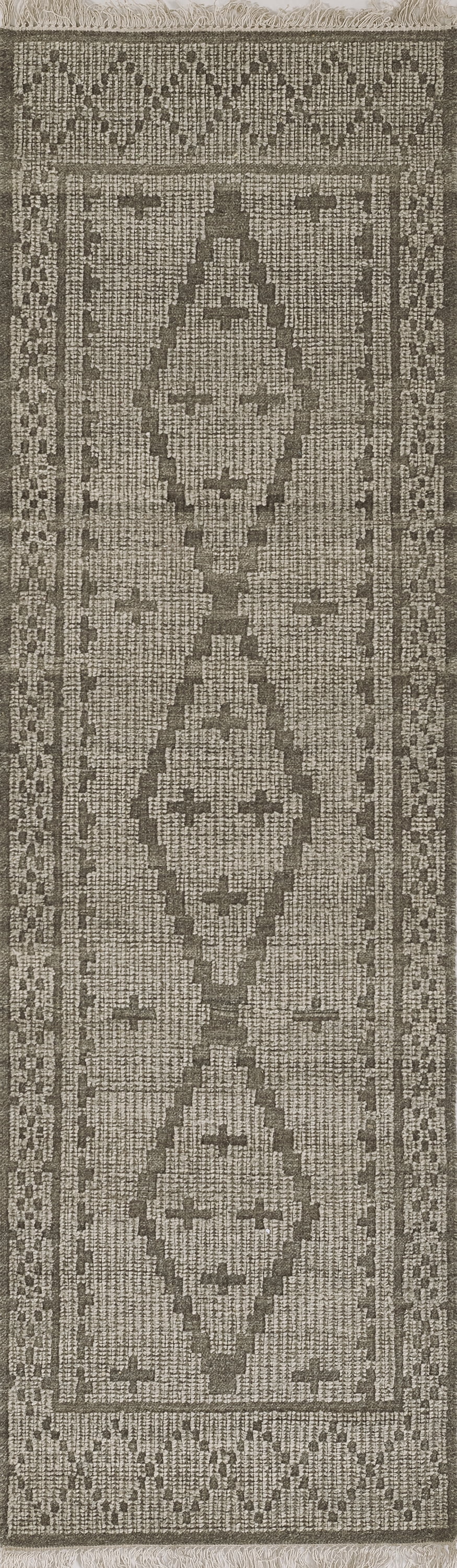 Hand-Knotted Gray Wool Geometric Runner Rug, 2'3" x 8'