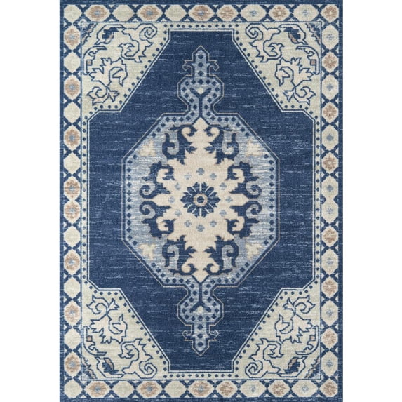 Momeni Anatolia Wool and Nylon Machine Made Navy Runner 2'3" X 7'6"
