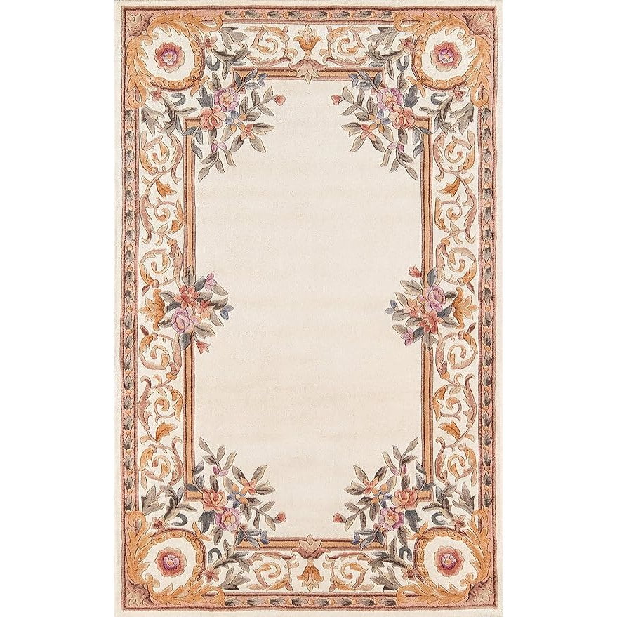 Ivory Floral Hand-Tufted Wool Rectangular Area Rug, 3'6" x 5'6"