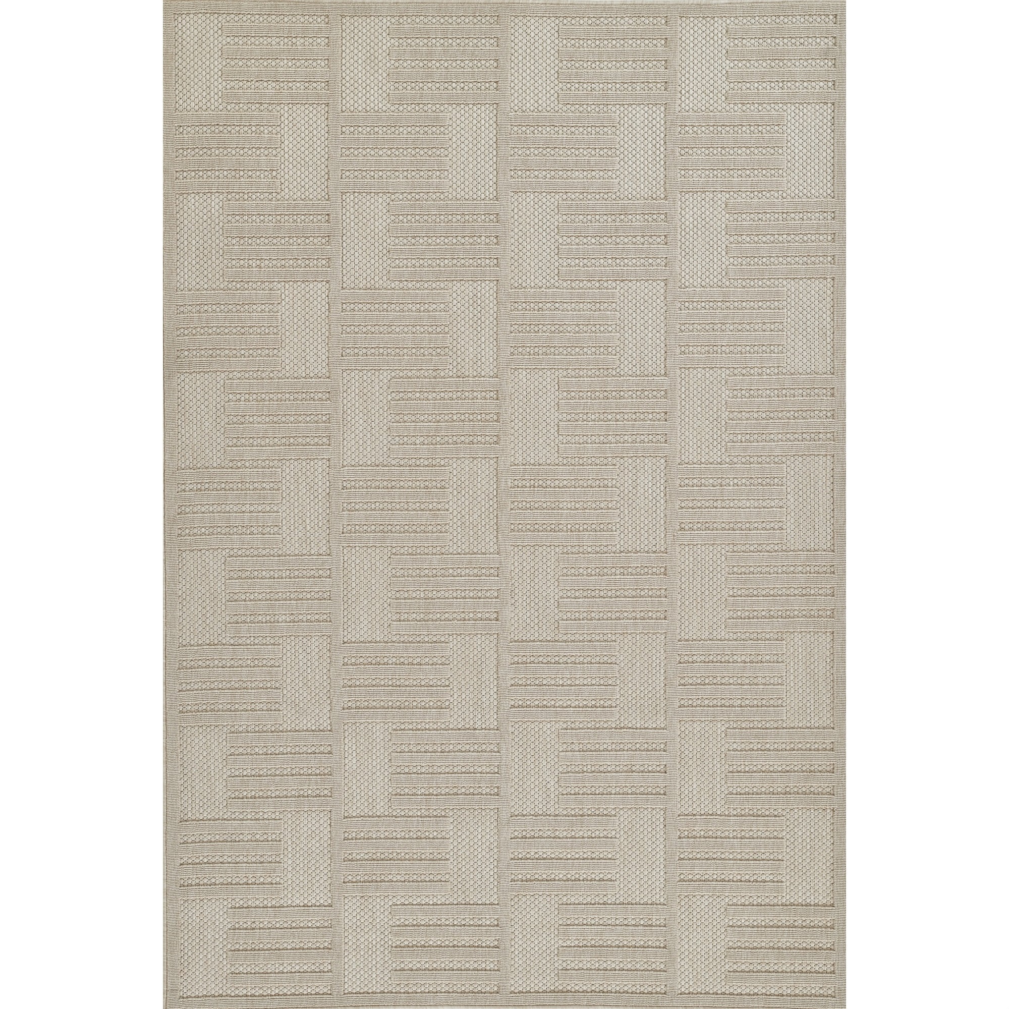 Beige Geometric Machine Made Indoor/Outdoor Runner Rug