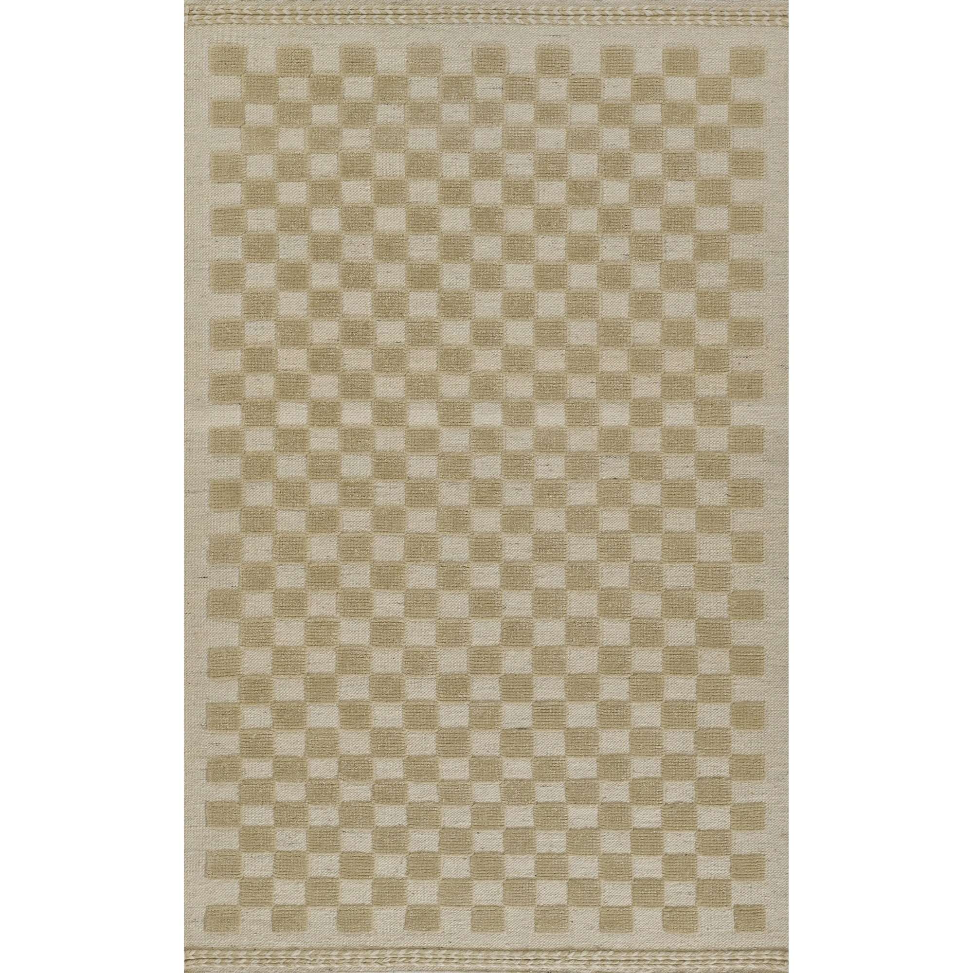 Beige Braided Stripe Handwoven Wool Rug, 6'3" x 9'