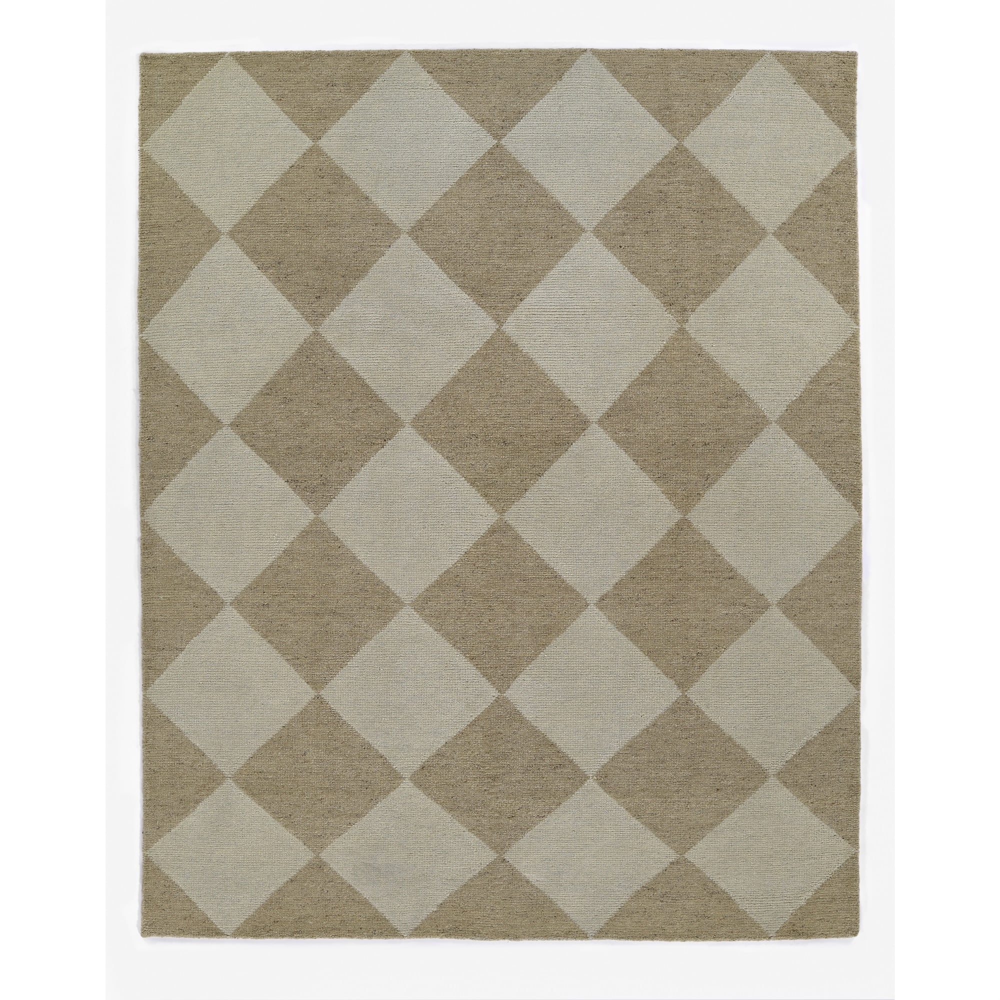 Beige Geometric Hand-Knotted Wool 8' x 10' Rug