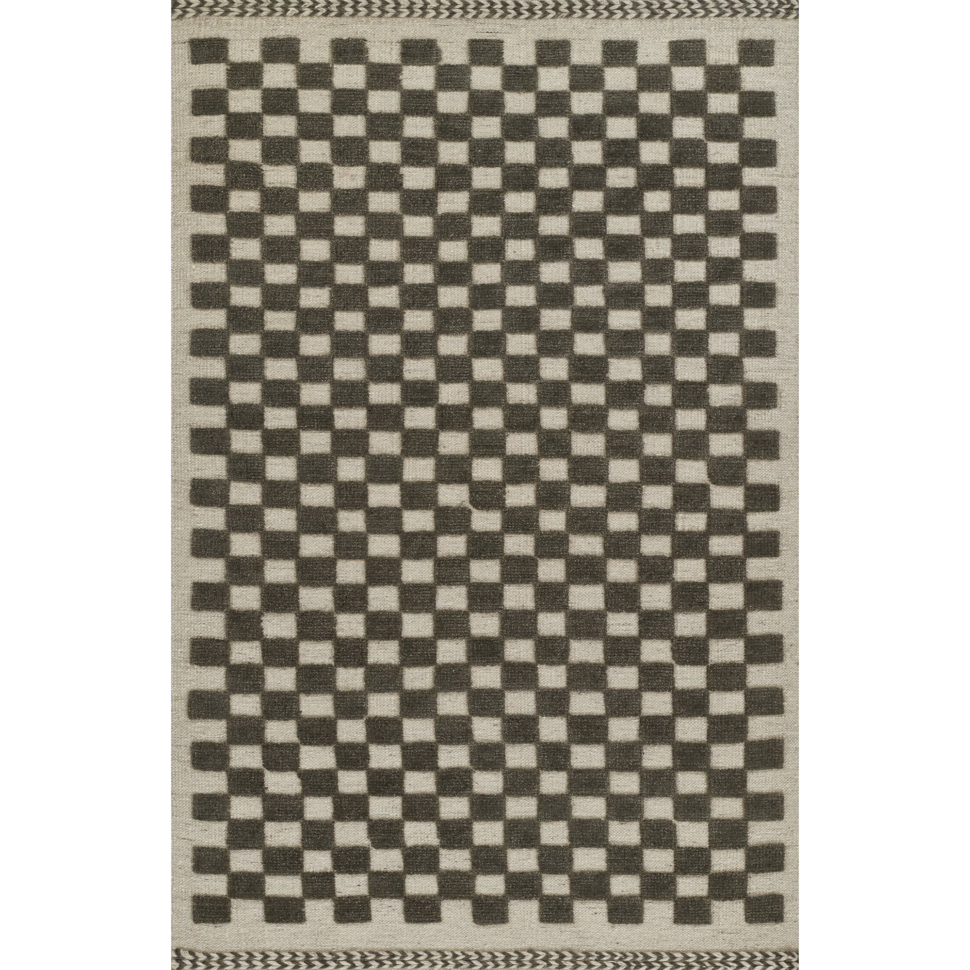 Charcoal and Off-White Handwoven Wool Stripe Rug, 5' x 8'